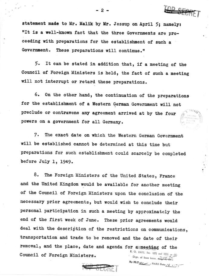 Memo re: Soviet Lifting of Blockade