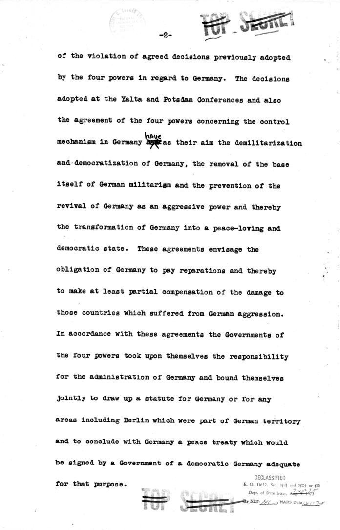 Translation memo, Alexander Paniushkin to George C. Marshall