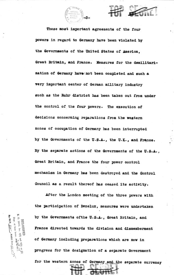 Translation memo, Alexander Paniushkin to George C. Marshall