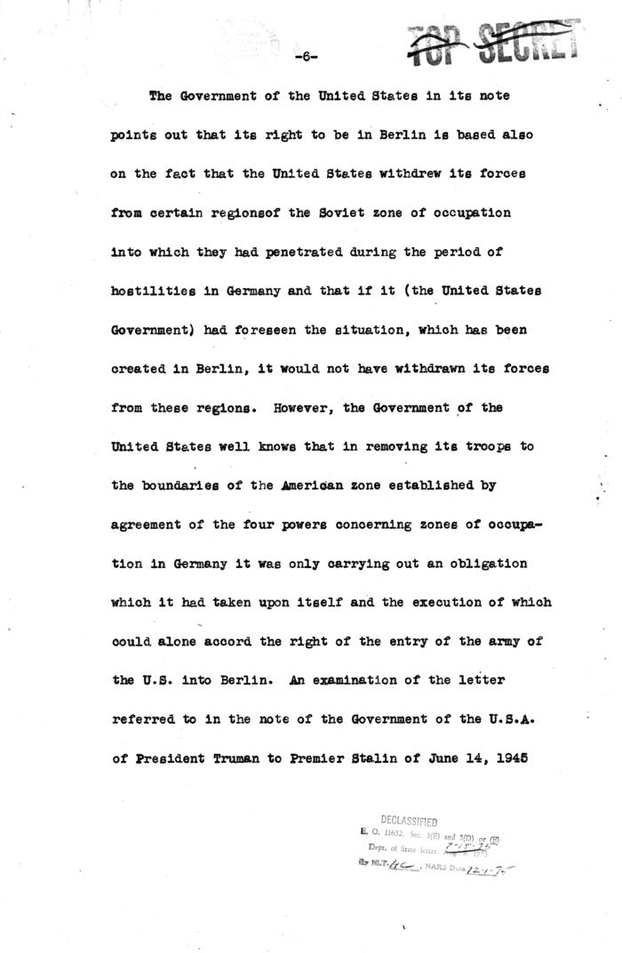 Translation memo, Alexander Paniushkin to George C. Marshall