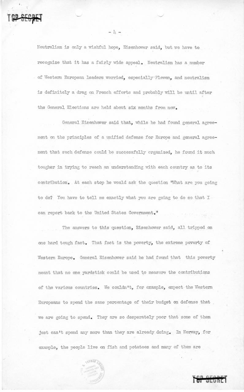 George Elsey to Harry S. Truman, with attached minutes of meeting with Dwight Eisenhower