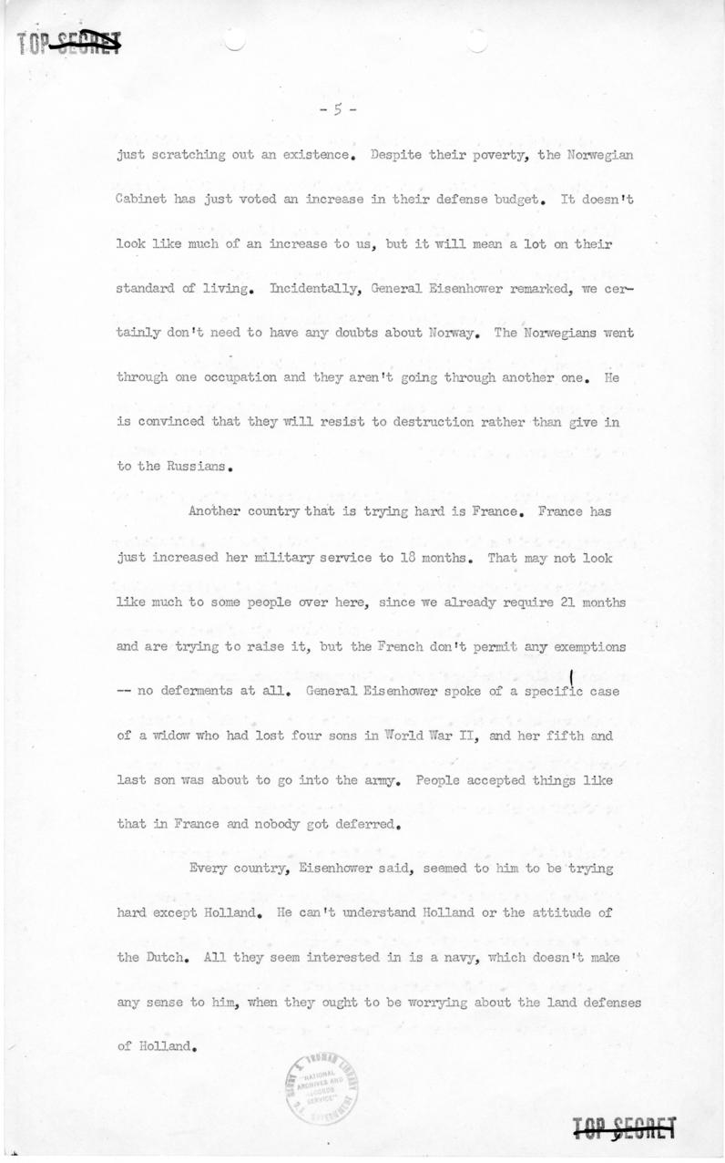 George Elsey to Harry S. Truman, with attached minutes of meeting with Dwight Eisenhower