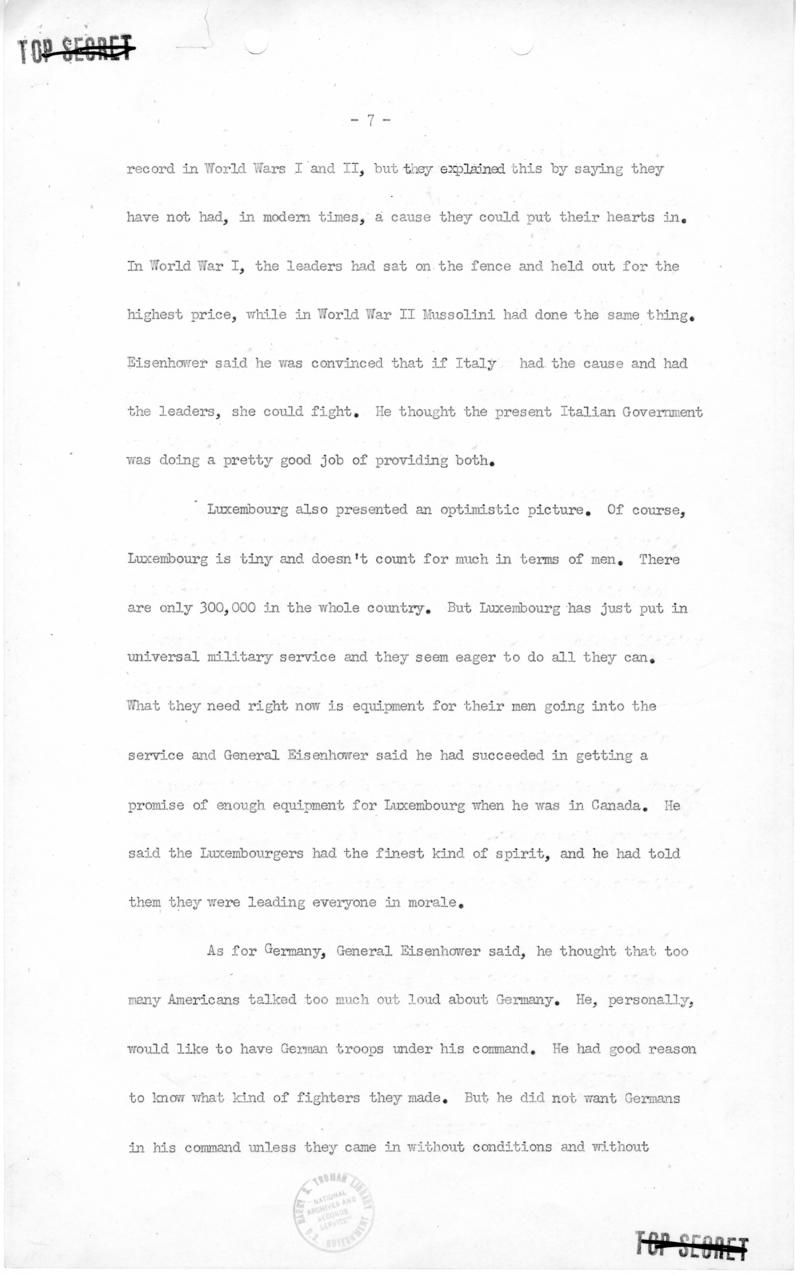 George Elsey to Harry S. Truman, with attached minutes of meeting with Dwight Eisenhower