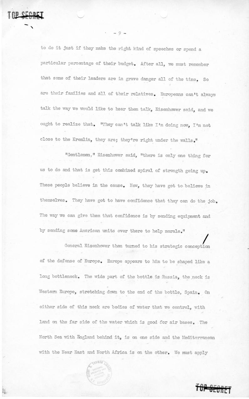 George Elsey to Harry S. Truman, with attached minutes of meeting with Dwight Eisenhower