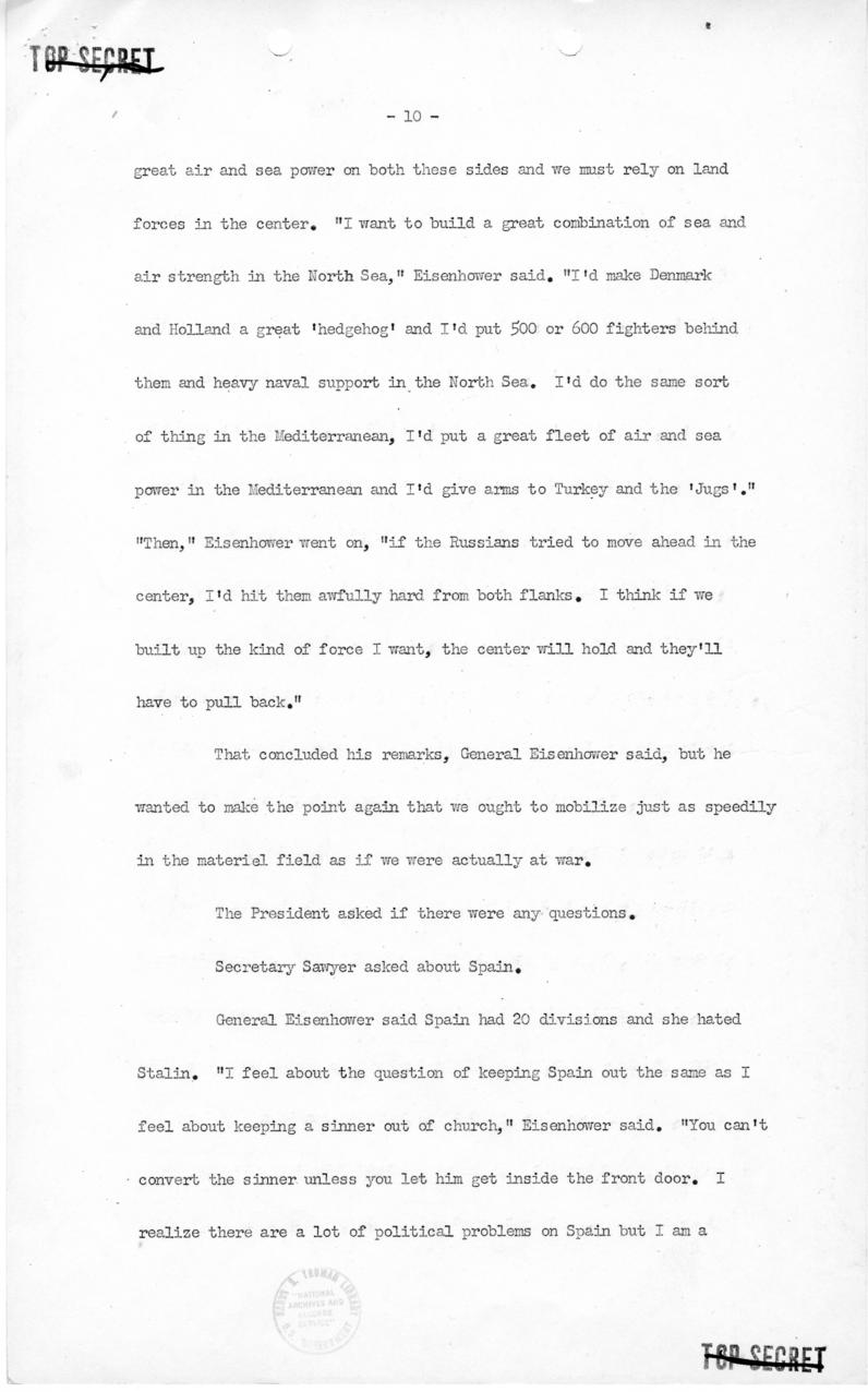 George Elsey to Harry S. Truman, with attached minutes of meeting with Dwight Eisenhower