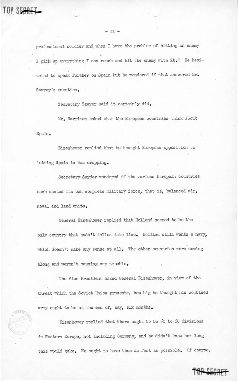 George Elsey to Harry S. Truman, with attached minutes of meeting with Dwight Eisenhower