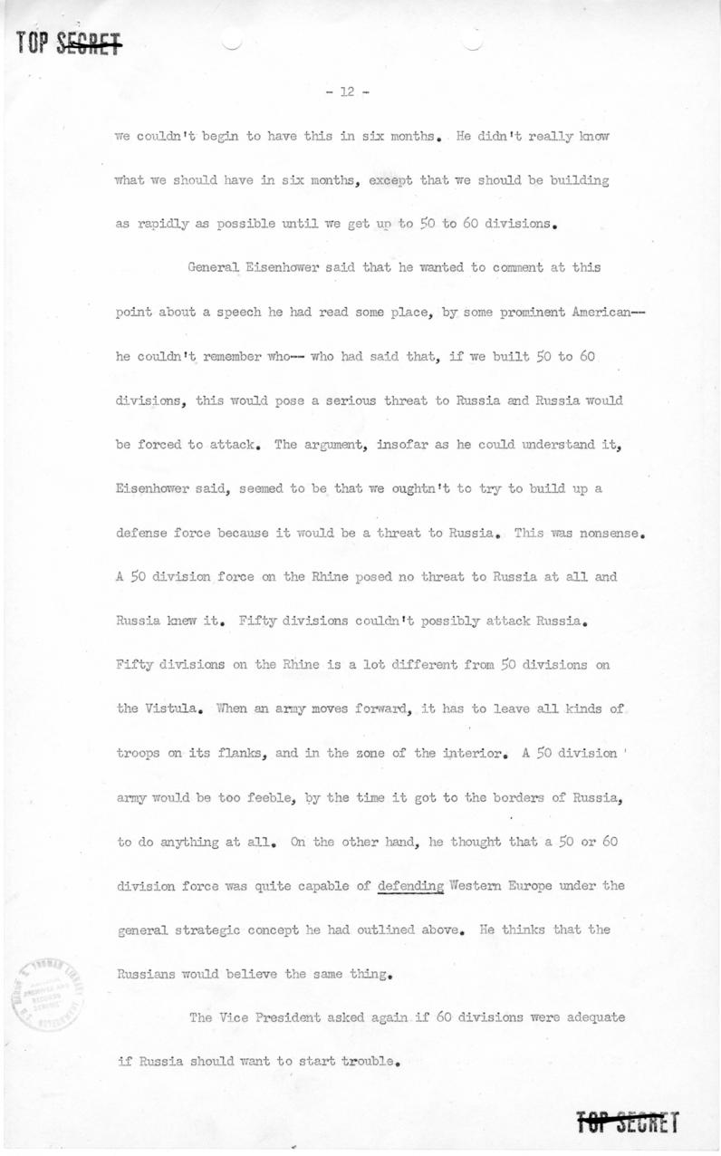 George Elsey to Harry S. Truman, with attached minutes of meeting with Dwight Eisenhower