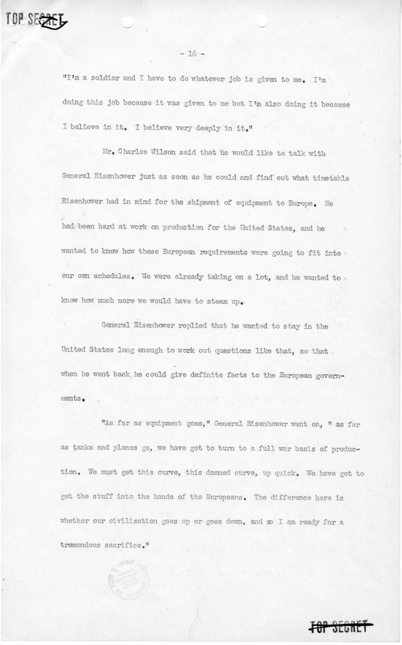 George Elsey to Harry S. Truman, with attached minutes of meeting with Dwight Eisenhower