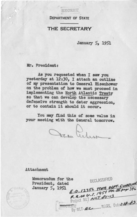 Dean Acheson to Harry S. Truman, with attachment