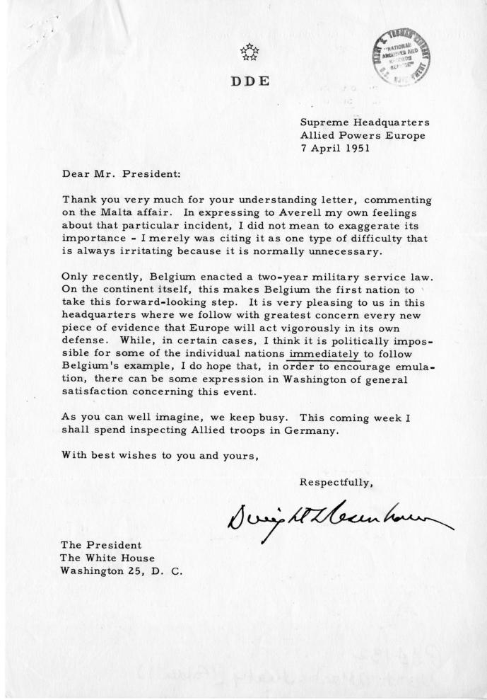 Correspondence between Dwight D. Eisenhower and Harry S. Truman