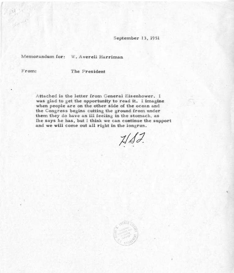 Harry S. Truman to W. Averell Harriman, with attachment
