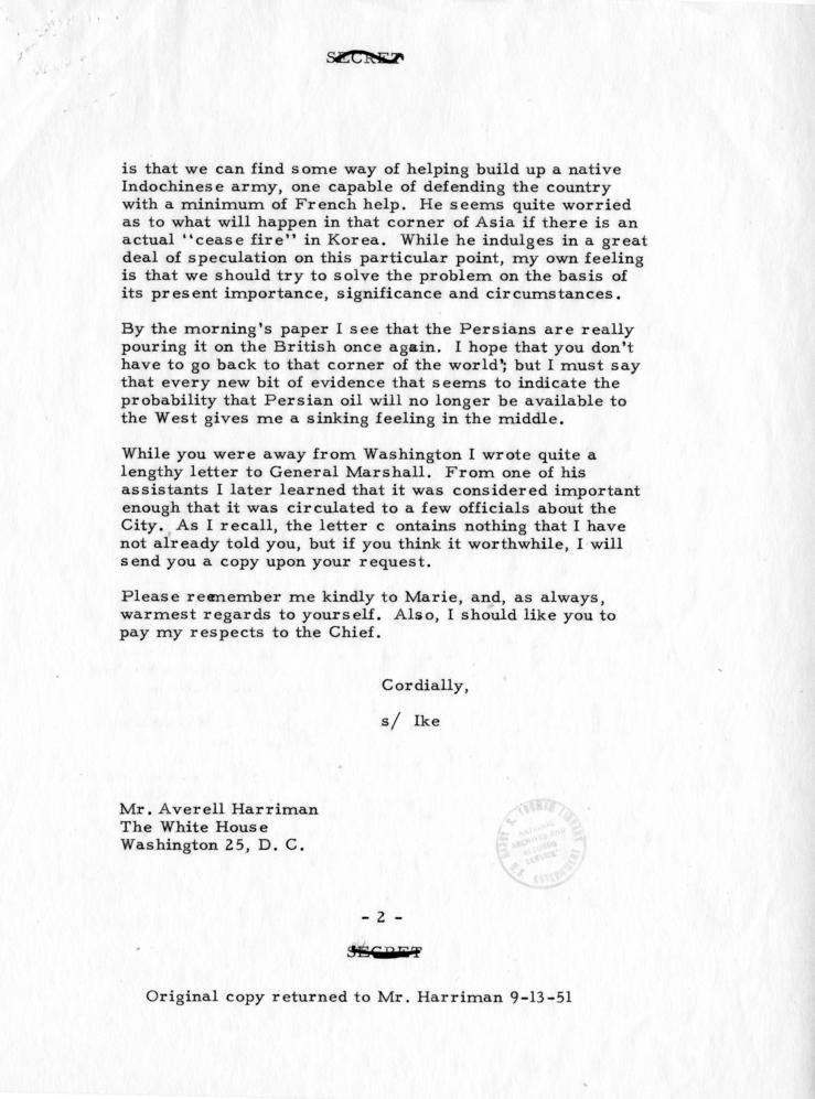 Harry S. Truman to W. Averell Harriman, with attachment