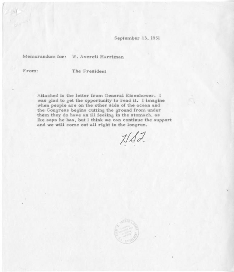 Harry S. Truman to W. Averell Harriman, with attachments