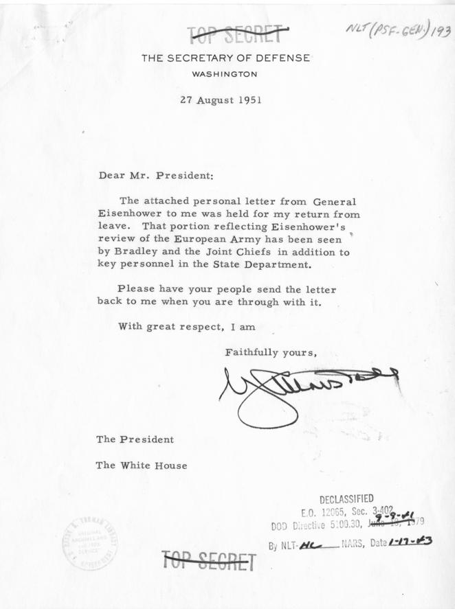 George C. Marshall to Harry S. Truman, with attachment
