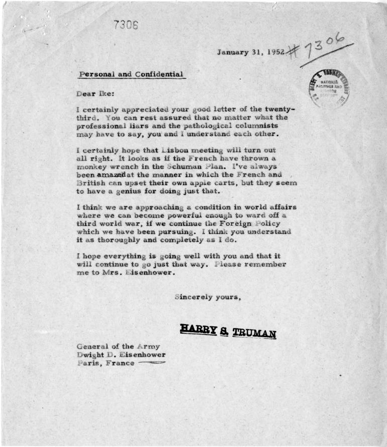 Correspondence between Dwight D. Eisenhower and Harry S. Truman