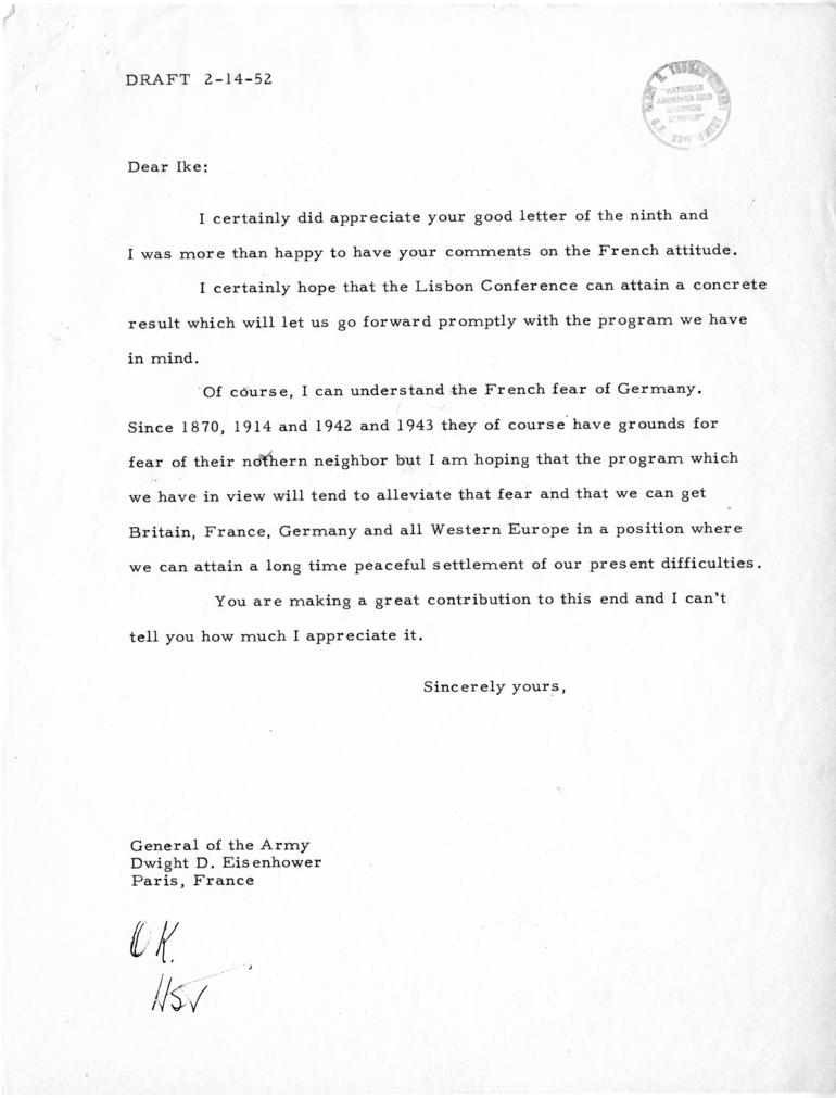 Correspondence between Dwight D. Eisenhower and Harry S. Truman