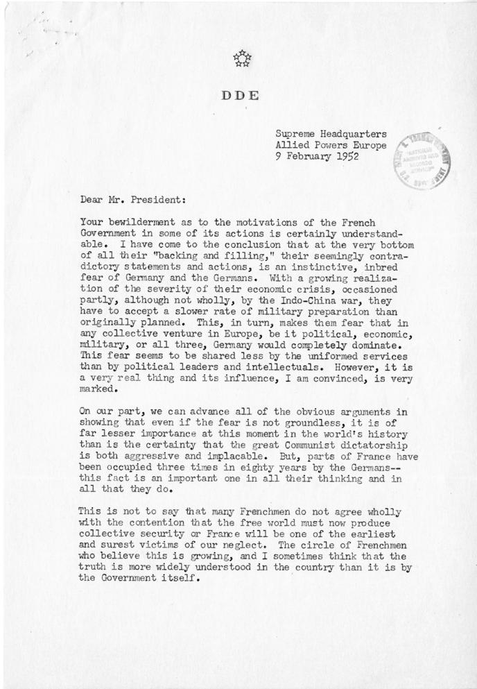 Correspondence between Dwight D. Eisenhower and Harry S. Truman