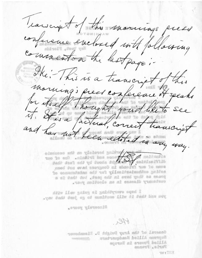 Correspondence between Dwight D. Eisenhower and Harry S. Truman