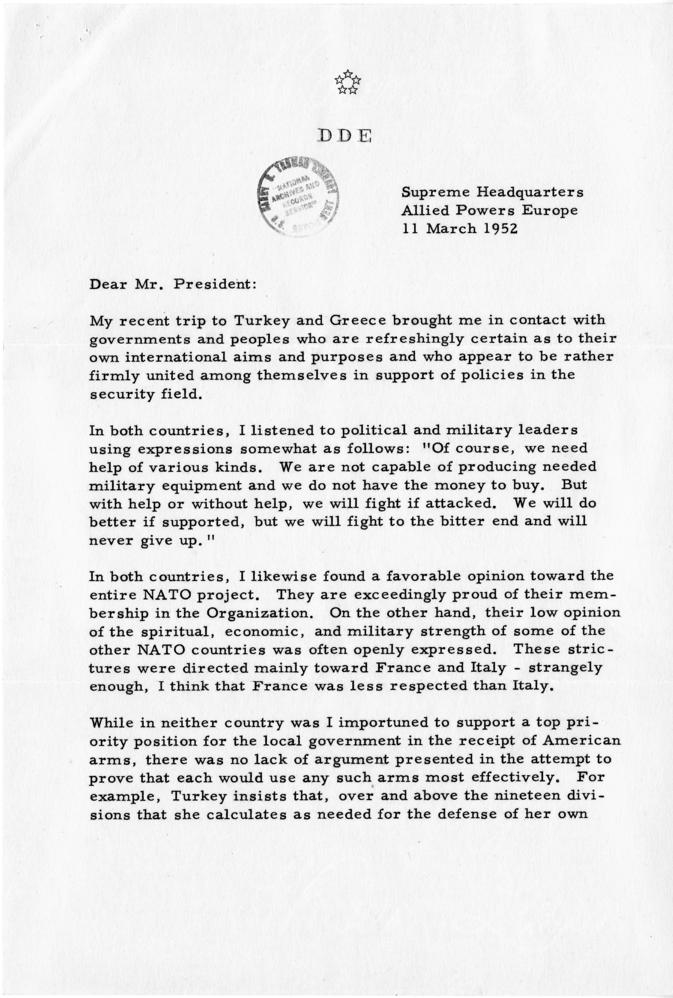 Correspondence between Dwight D. Eisenhower and Harry S. Truman