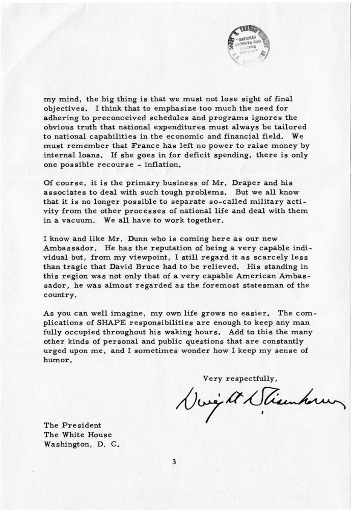 Correspondence between Dwight D. Eisenhower and Harry S. Truman