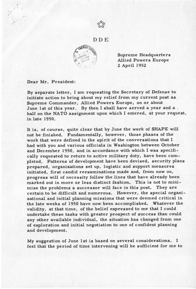 Correspondence between Robert Lovett and Dwight D. Eisenhower