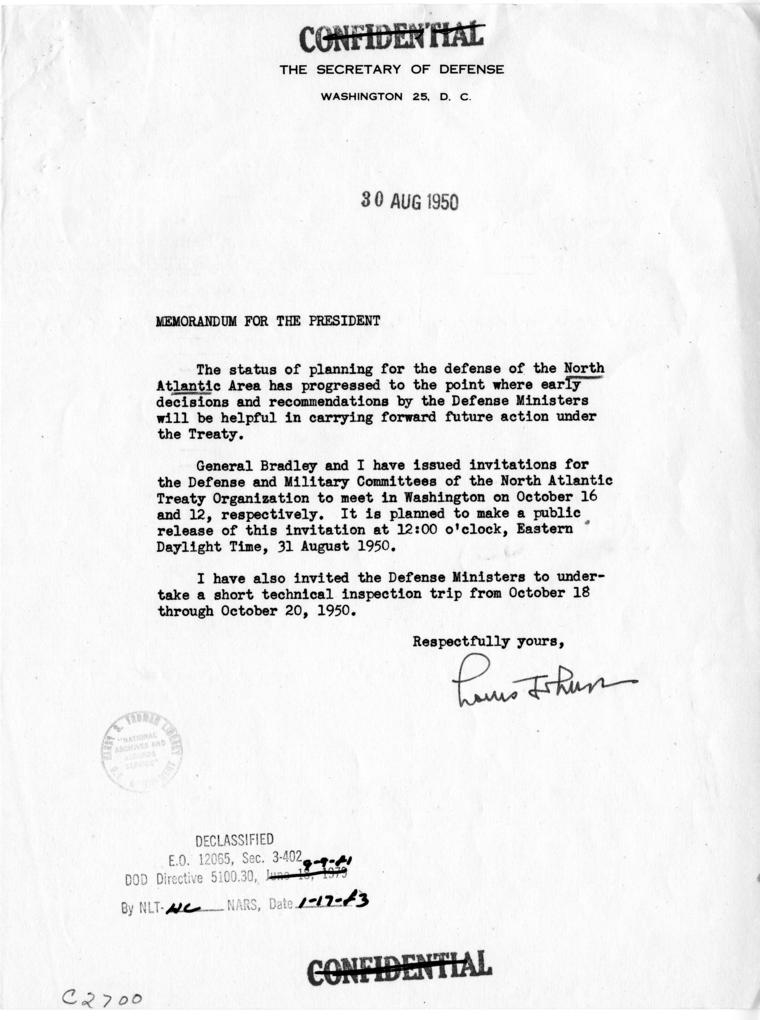 Memo, Louis Johnson to Harry S. Truman