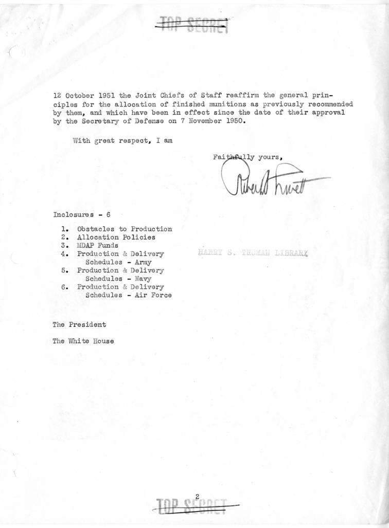 Memo, Frederick J. Lawton to Harry S. Truman, with related material