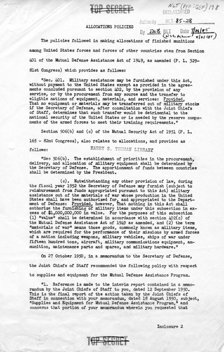 Memo, Frederick J. Lawton to Harry S. Truman, with related material