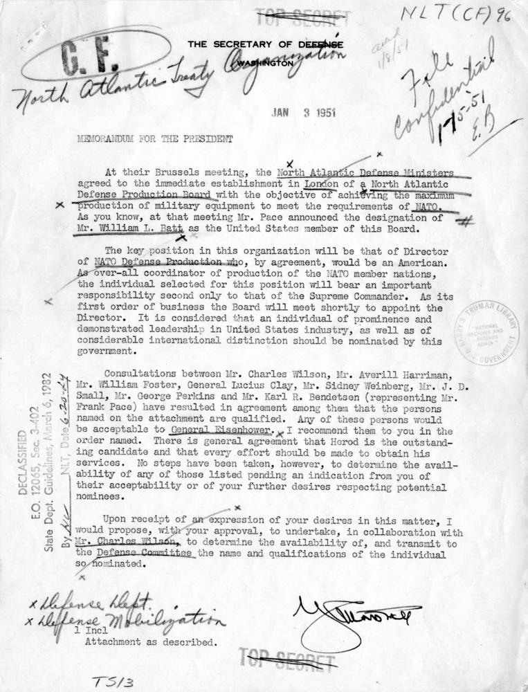Memo, George C. Marshall to Harry S. Truman, with related material