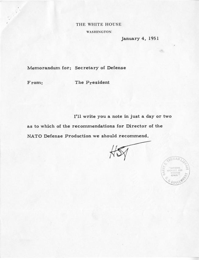 Memo, George C. Marshall to Harry S. Truman, with related material