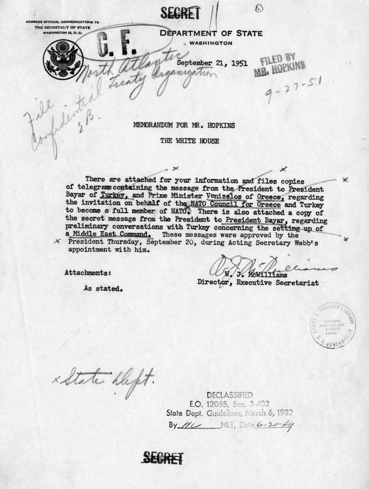 Memo, John F. Simmons to William Hassett, with related material