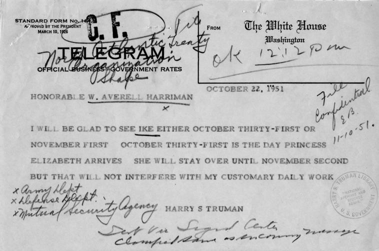 Telegram, Harry S. Truman to Averell Harriman, with related material