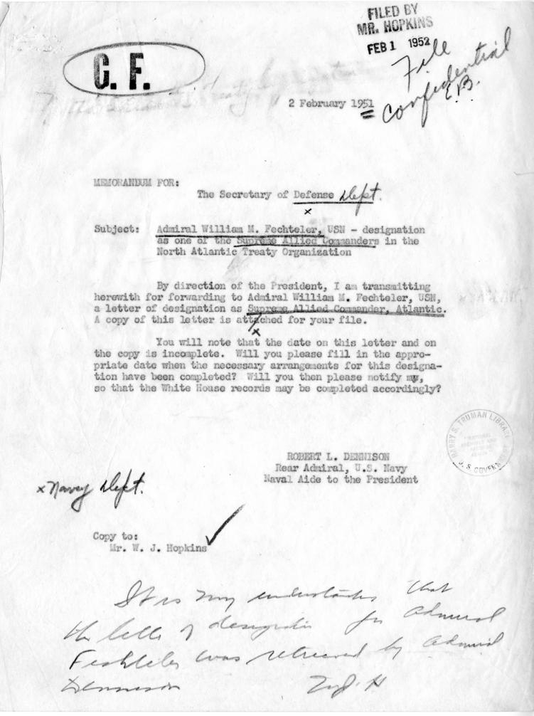 Robert A. Lovett to Harry S. Truman, with related material