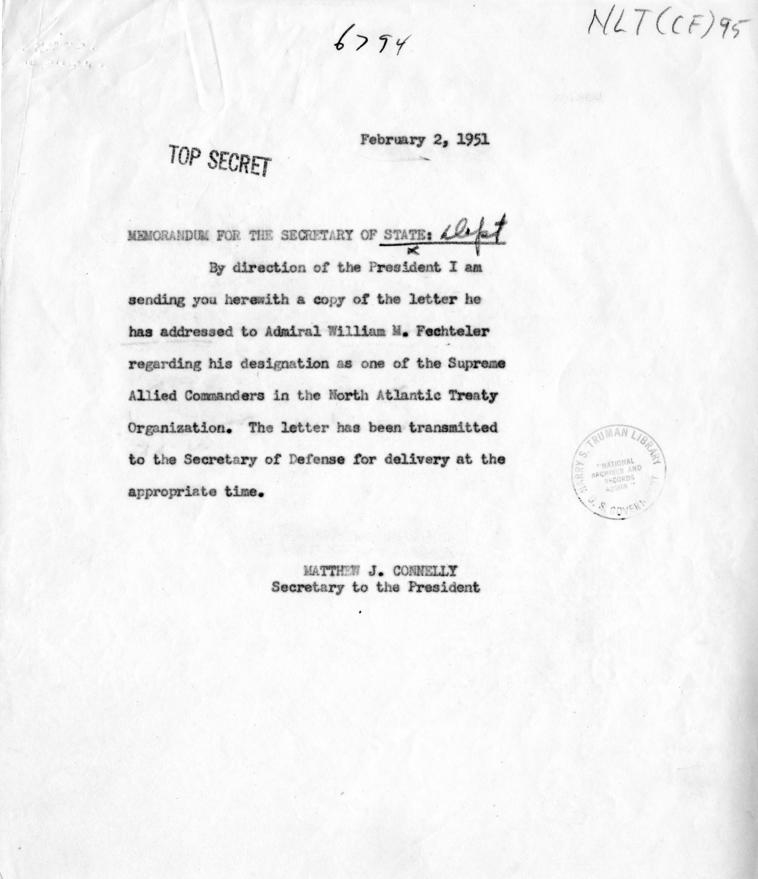 Robert A. Lovett to Harry S. Truman, with related material