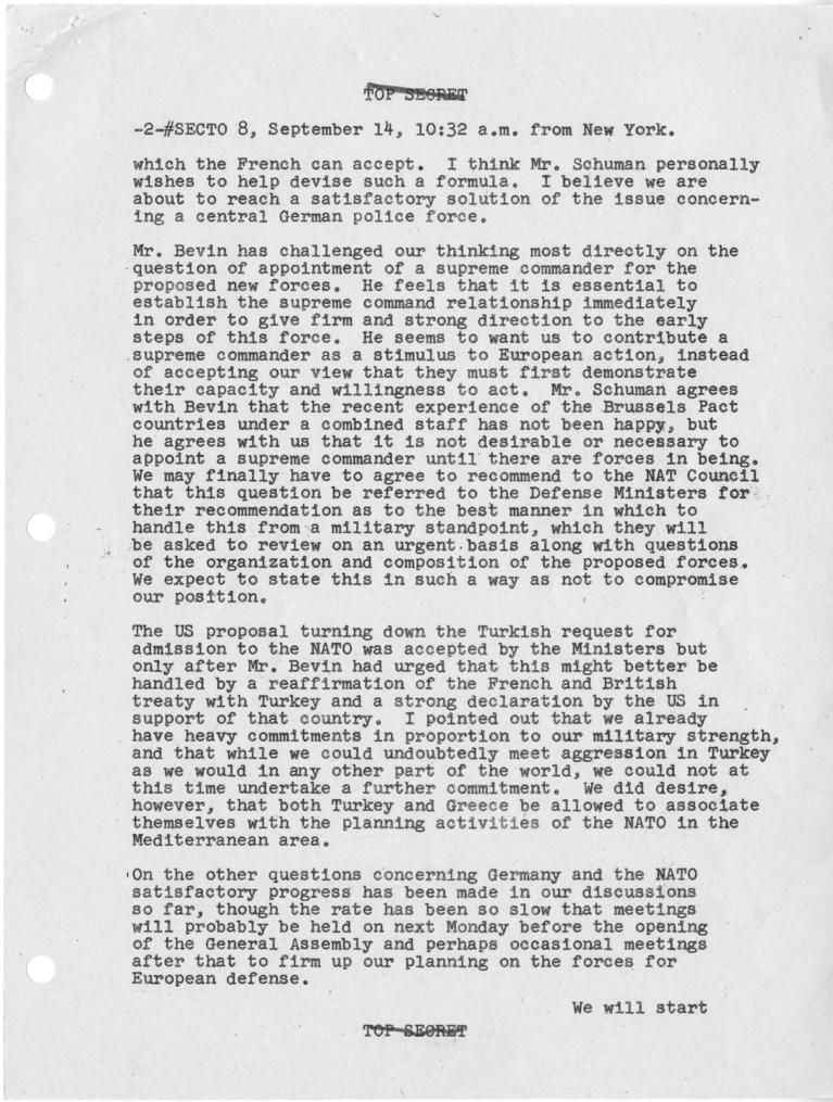 Telegram, Dean Acheson to Harry S. Truman