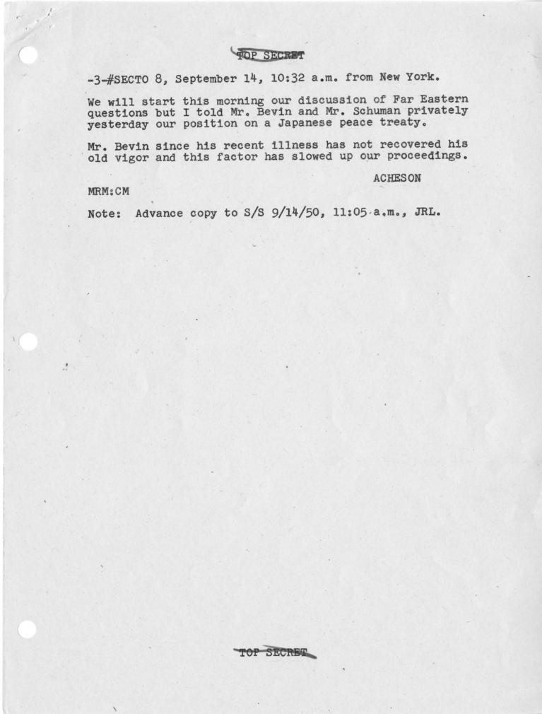 Telegram, Dean Acheson to Harry S. Truman