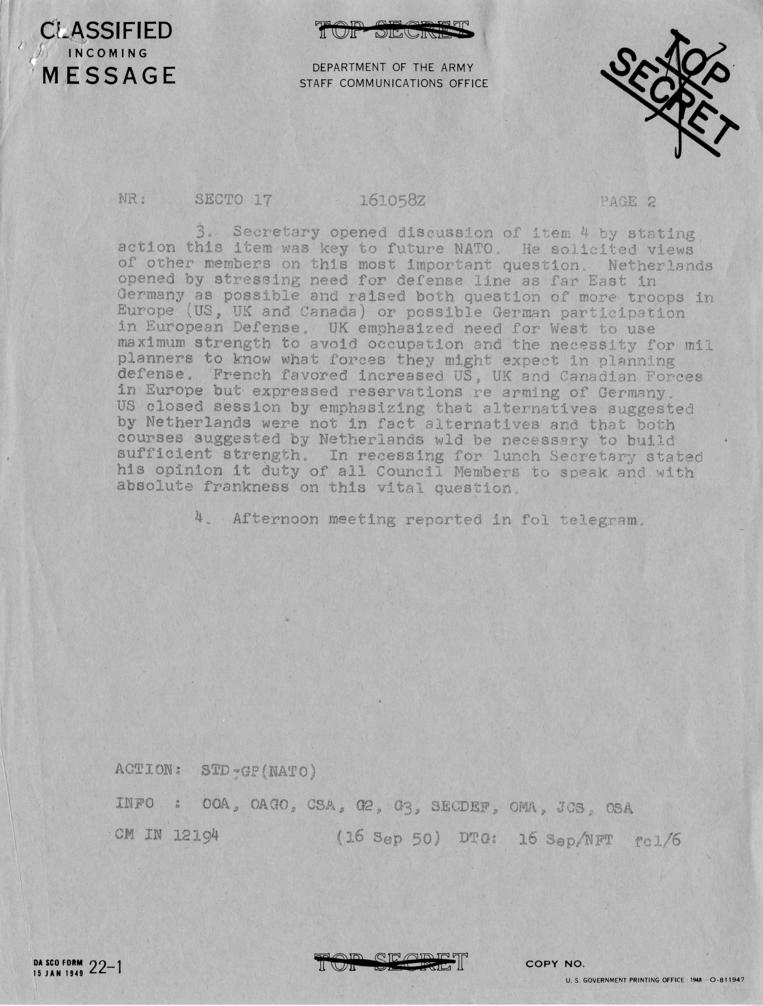 Telegram, Dean Acheson to Harry S. Truman