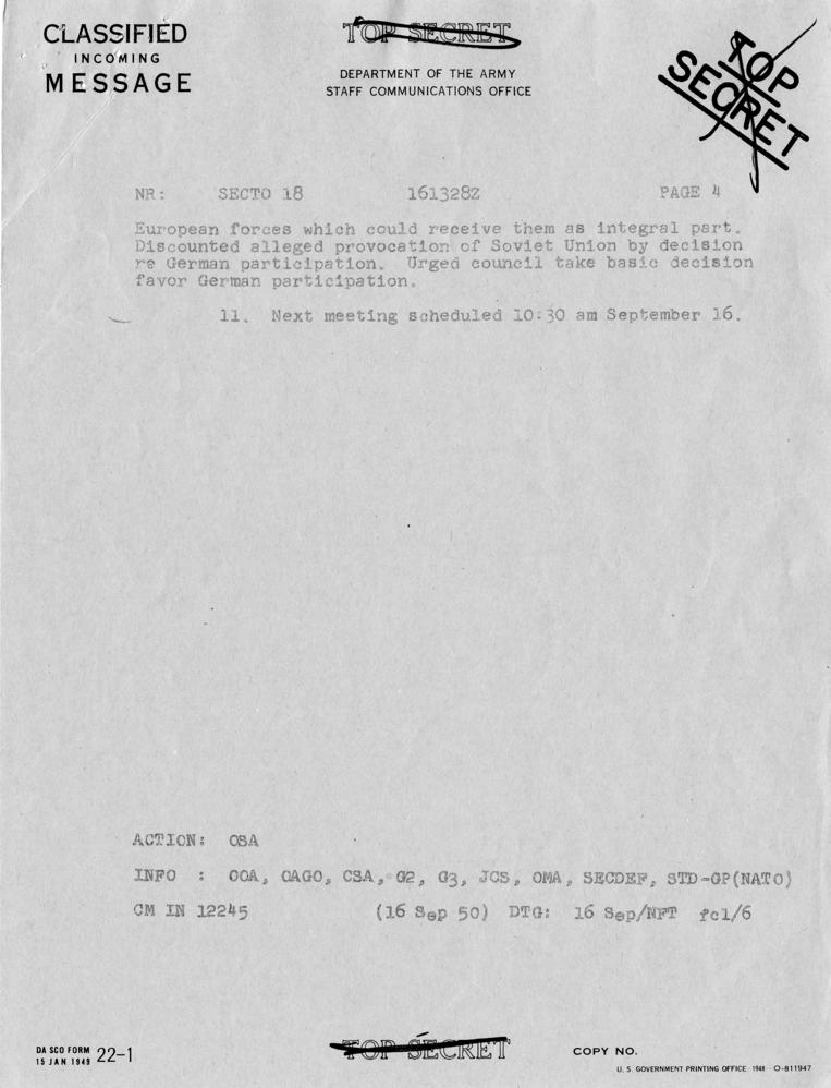 Telegram, Dean Acheson to Harry S. Truman