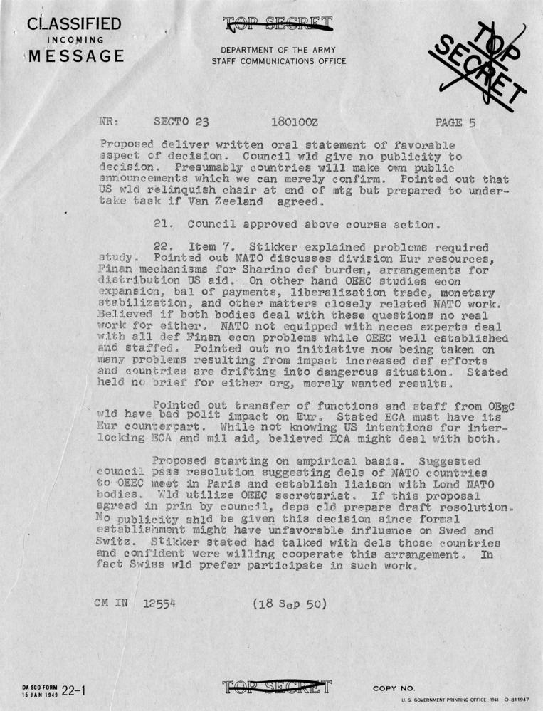 Telegram, Dean Acheson to Harry S. Truman