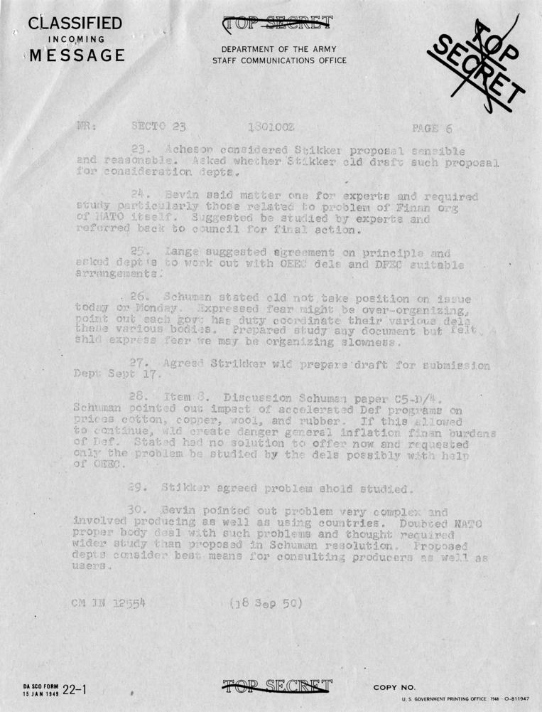 Telegram, Dean Acheson to Harry S. Truman