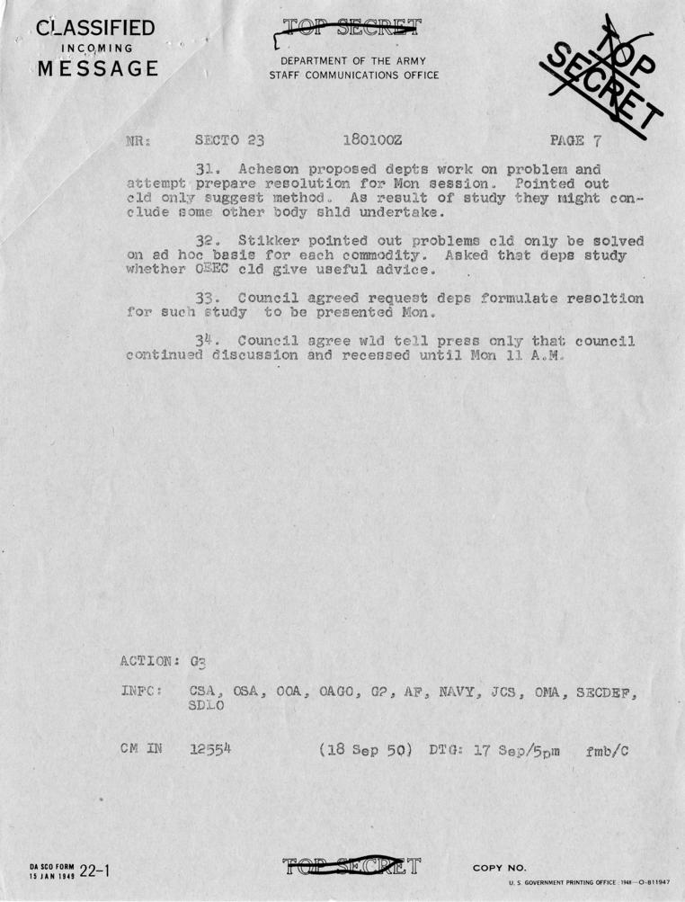 Telegram, Dean Acheson to Harry S. Truman