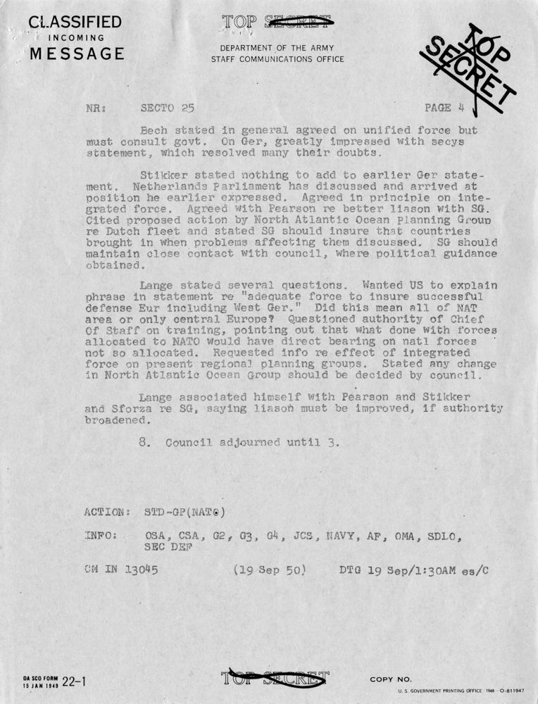 Telegram, Dean Acheson to Harry S. Truman