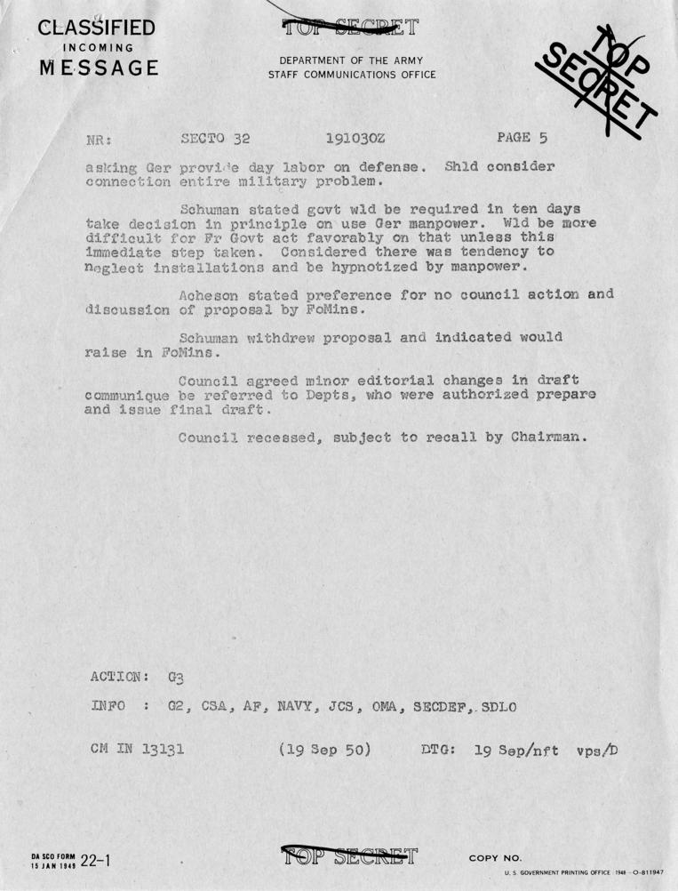 Telegram, Dean Acheson to Harry S. Truman