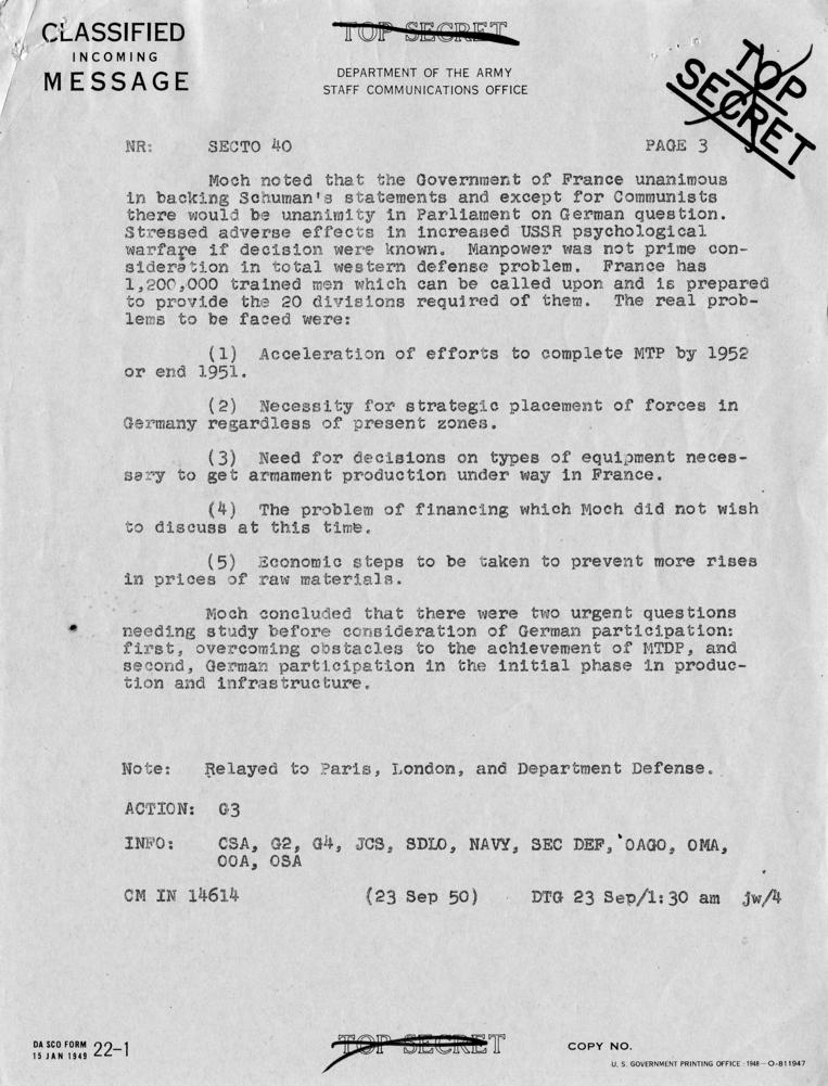 Telegram, Dean Acheson to Harry S. Truman