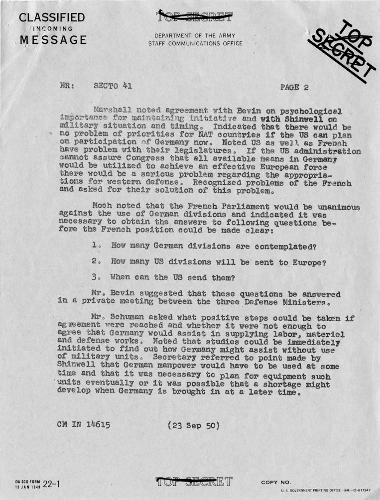 Telegram, Dean Acheson to Harry S. Truman