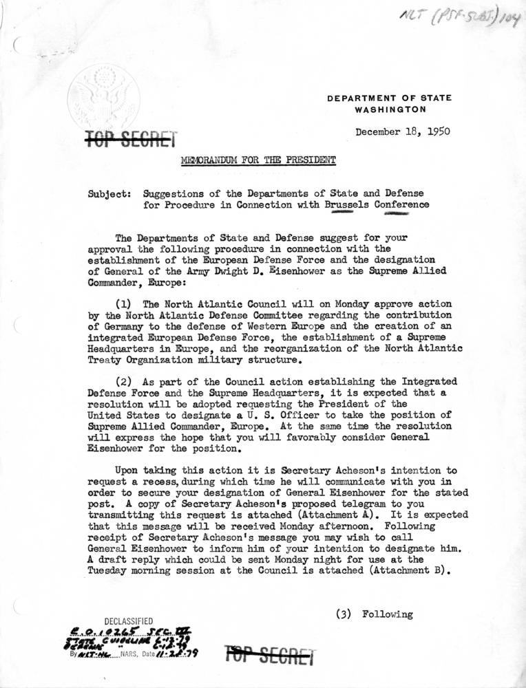 Memo, James E. Webb to Harry S. Truman, with related material