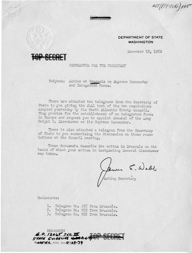 Memo, James E. Webb to Harry S. Truman, with attachments