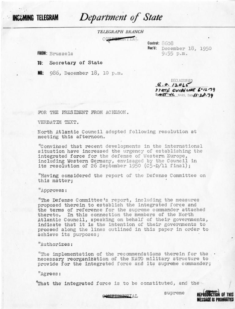 Memo, James E. Webb to Harry S. Truman, with attachments