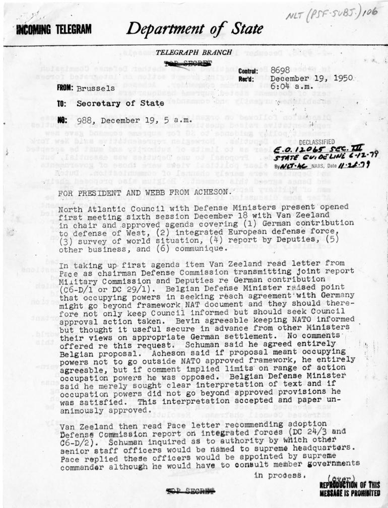 Memo, James E. Webb to Harry S. Truman, with attachments