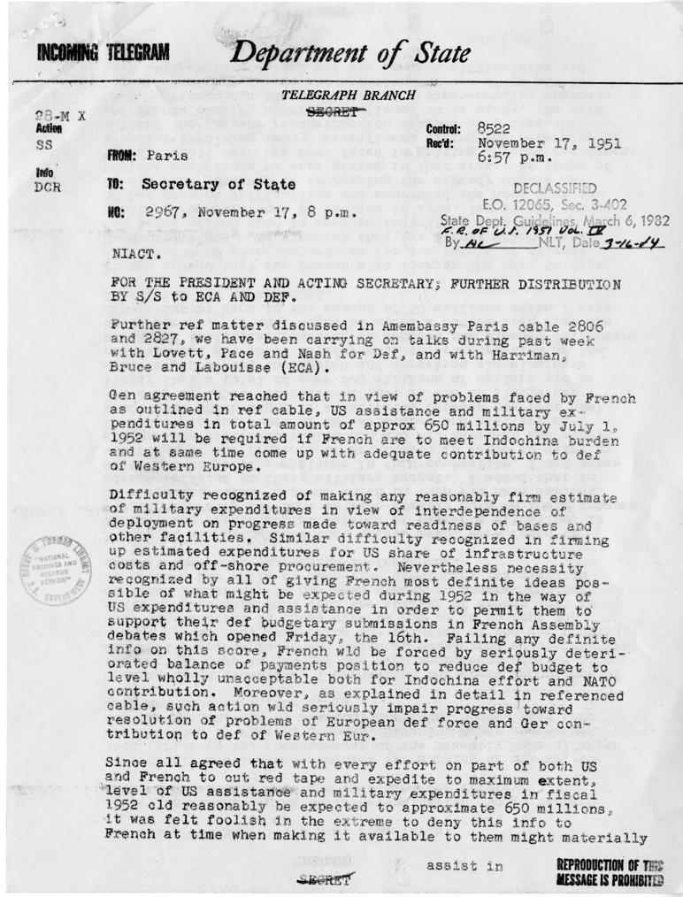 Telegram, Dean Acheson to Harry S. Truman